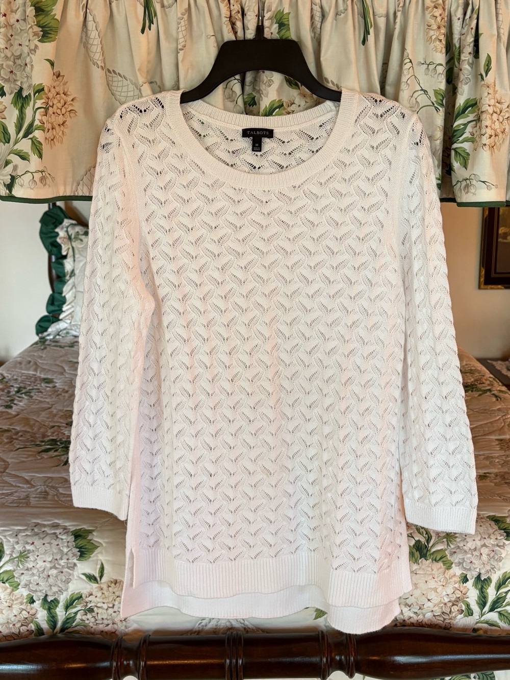 Talbots White, Lacy, Open Knit Sweater/Tunic - Medium